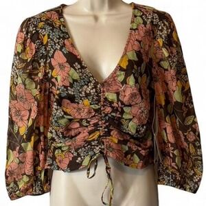MOTHER The Cinch Top Boutonniere Bouquet Floral Cropped Blouse, Women's Size M